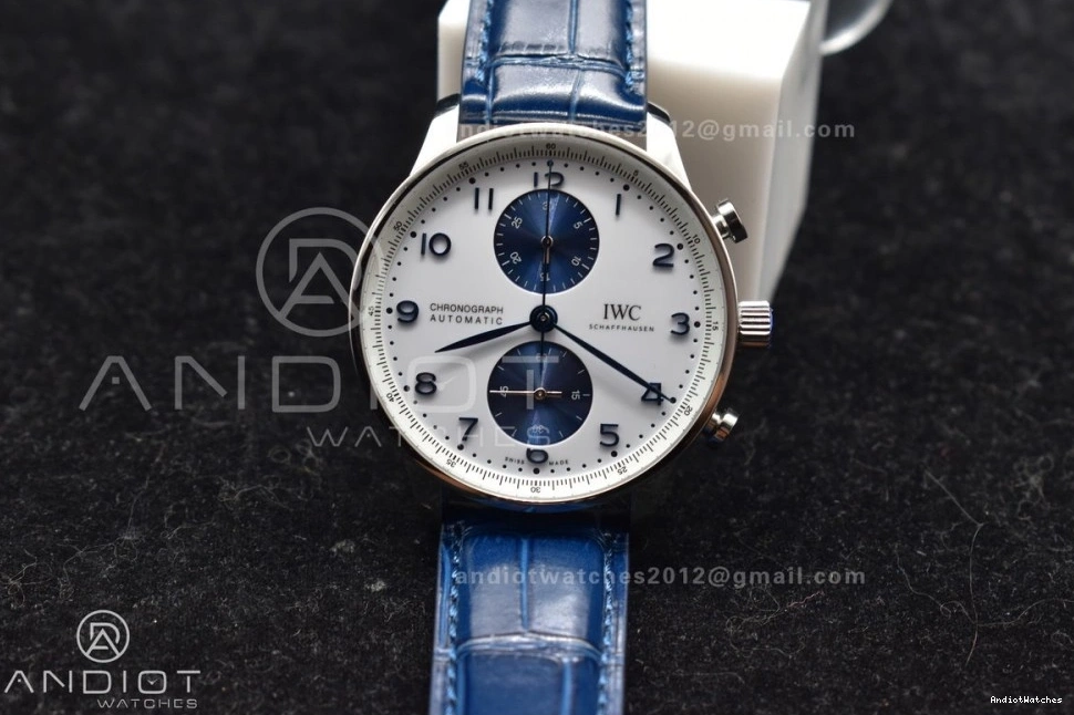 White A Dial Strap SmartChoice 1:1 Leather Blue ZF 1019 Blue on Chrono Edition Best Portuguese IW371620 1005